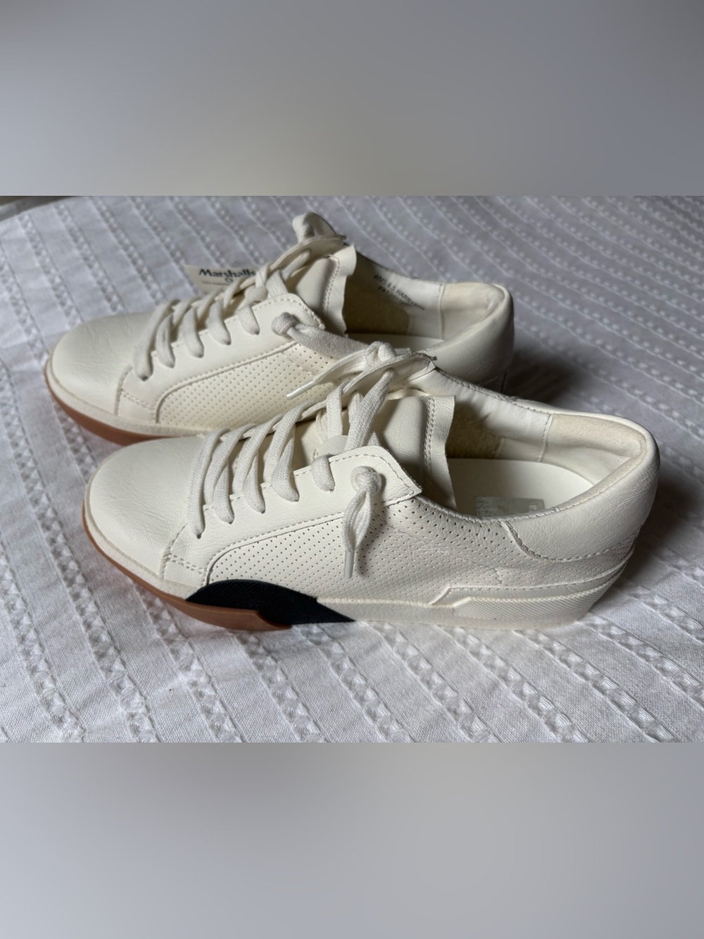 DV by Dolce Vita Low Top Cream Leather Sneakers with Black Accent